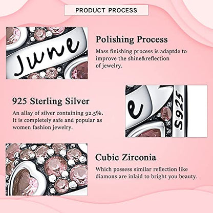 HappyStar 925 Sterling Silver Month Birthstone Charm for Bracelets Necklace，with 5A Cubic Zirconia Dangle Pendant Bead,Happy Birthday Valentine's Day - color: 6-June Birthstones