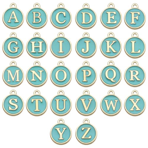 A-Z Letter Charms Round Enamel Alphabet Initial Pendant for Jewelry Making,Double-Side for Necklace Bracelet Earring DIY Craft - color: 1 set(26pcs)-Light Green
