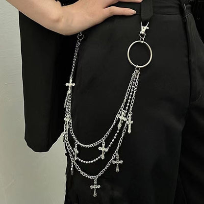Goth Pants Chain Charms for Women Men Punk Layered Jean Chains Gothic Y2k Pocket Chain for Women Hip Hop Waist Chains - color: Cross