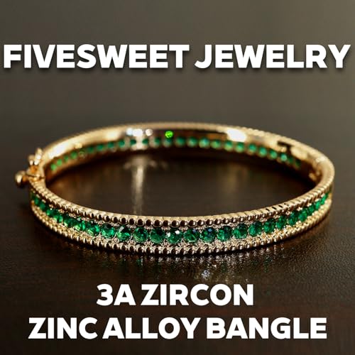 AAA Cubic Zirconia Gold Bangle Bracelet for Women | 18K Gold Plated Fully Paved With Sparkling Cubic Zirconia, Minimalist Luxury Unique Statement Jewelry, Anti-Oxidation - color: Green