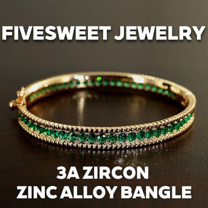 AAA Cubic Zirconia Gold Bangle Bracelet for Women | 18K Gold Plated Fully Paved With Sparkling Cubic Zirconia, Minimalist Luxury Unique Statement Jewelry, Anti-Oxidation - color: Green