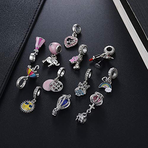 12pcs Mixed Silver Plated Colorful Enamel Alloy Beads Dangle Charms Fits for European Snake Chain Bracelet Necklace DIY Jewelry Making Supplies - color: Bead Charms-2