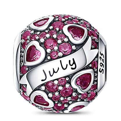 925 Sterling Silver Birthstone Charms fits Charms Bracelets for Woman，with 5A Cubic Zirconia Dangle Pendant Bead,Happy Birthday Charms for Bracelet and Necklace Valentine's Day Mother's Day Gift - color: 1-July Birthstones