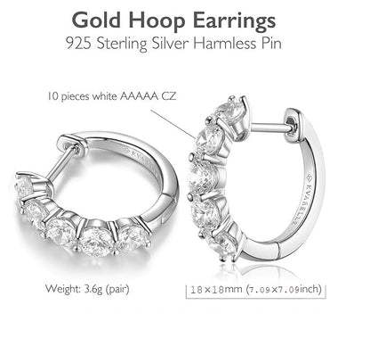Evabelle Gold Hoop Earrings for Women 14K Real Gold Plated Cubic Zirconia Diamond Hoop Earrings Huggie Hoop Earring Women Earrings Earring for Men 925 Sterling Silver Post Hypoallergenic - color: Hoops 02-18k White Gold Plated