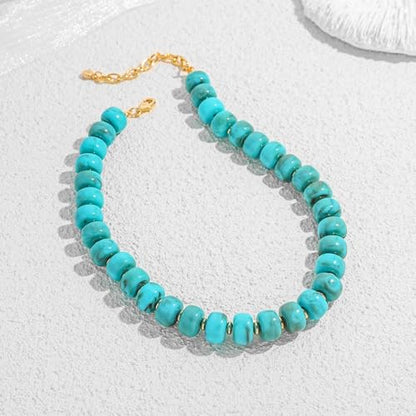 Chunky Beads Necklace for Women Trendy Gold Puffy Heart Choker Necklace Colorful Resin Beaded Heart Pendant Necklaces Statement Jewelry - color: Round- Turquois