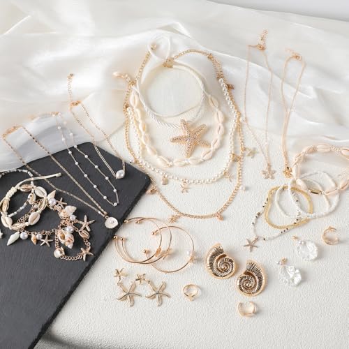 30 Pcs Mystery Jewelry Jar for Women, Beachy Surprise Jewelry Box with Necklaces Bracelets Rings Earrings Belt Chain and Hair Accessories, Multi Style Alternative Romantic Present for Her - color: Beachy