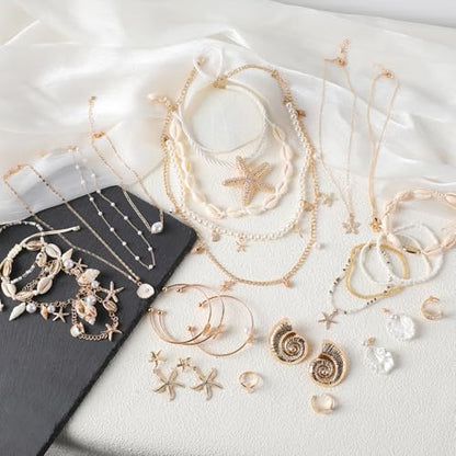 30 Pcs Mystery Jewelry Jar for Women, Beachy Surprise Jewelry Box with Necklaces Bracelets Rings Earrings Belt Chain and Hair Accessories, Multi Style Alternative Romantic Present for Her - color: Beachy