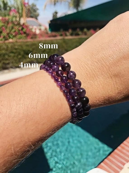 Carnelian Bracelet - Stone of Luck,Stretch Natural Stone Crystal Beads Jewelry Gifts for Women Men Unisex - color: Amethyst-Guardian of Love, size: 4mm