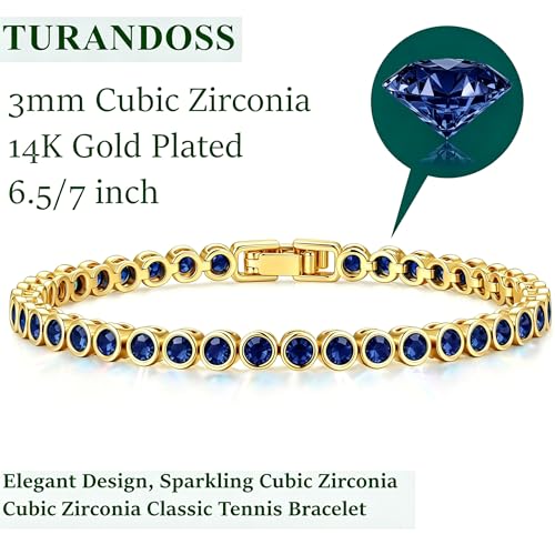 Tennis Bracelets for Women Teen Girls, Gold Jewelry | 3mm Cubic Zirconia, Dainty & Classic Tennis Bracelets, 14K Gold Plated, Adjustable Bracelet for Wrist Essentials - color: Sapphire Blue 7 Inch