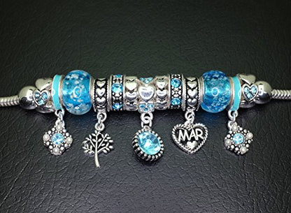 Falari Birthstone Bracelet Multi-Color Charm Beads Silvertone Birthday Gifts for Women - color: 03-March