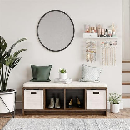VINAEMO Jewelry Organizer Hanging Wall Mounted Jewelry Holder with Rustic Wood Drawer & Large Capacity Storage Shelf Rack Display for Earrings Rings Necklaces Bracelet(White Iron) - color: White Iron
