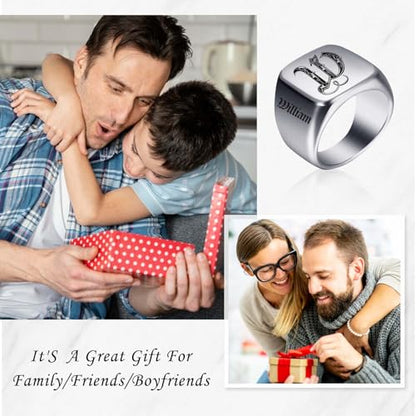 Custom Signet Ring for Men Personalized Initial Ring Custom Mens Rings Engraved Ring Customized Memorial Graduation Gifts for Father Husband Boyfriend Friends - color: Square Silver