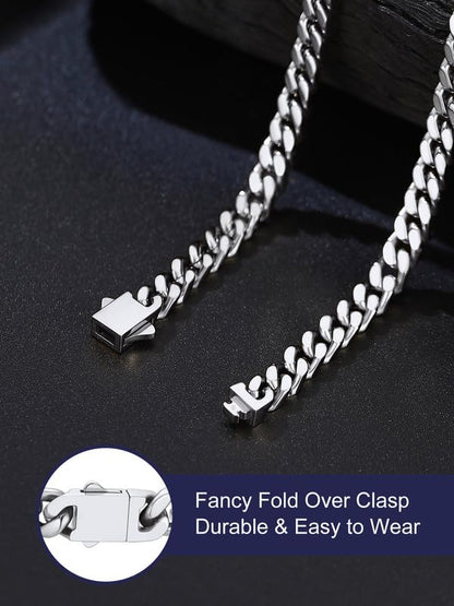 Bandmax Men's Premium Solid Stainless Steel Miami Cuban Link Chain Necklace | Waterproof Tarnish Resistant Chain, Silver Finish/Gold/Black Plated, Easy-open Clasp, 5/7/9/12MM, 18-30 Inches, With Gift Box - color: 01 5MM-Silver Tone, size: 18 Inch (46cm, C