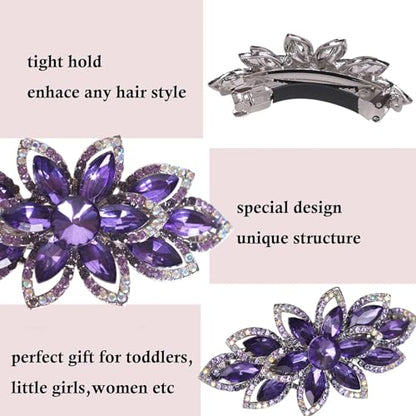 Floral Rhinestone Hairpin Luxury Crystal Flower Hair Barrette Clip (Purple) - color: Purple