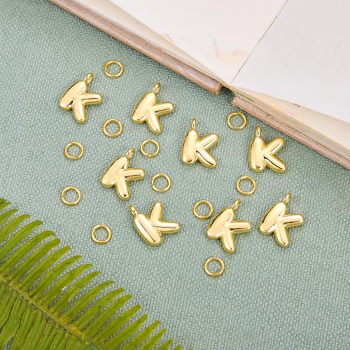 A-Z Bubble Letter Charms 18K Gold Filled Charms for Jewelry Making Gold Initial Alphabet Charms Pendants for Women Men Necklace Choker Bracelet Making - color: Letter K