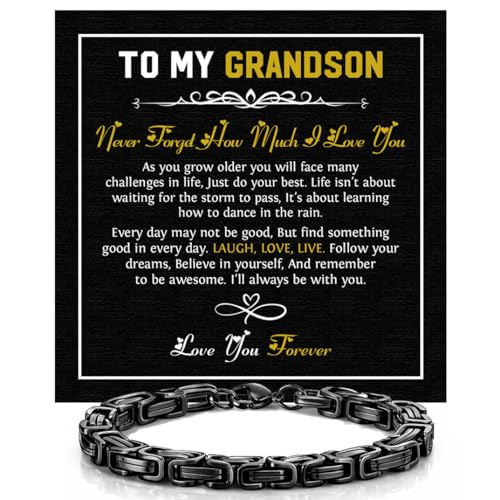 To Our Grandson Bracelet from Grandpa and Grandma - Love You Forever Engraved Leather Wristband with Inspirational Message Card - Sentimental Birthday Graduation Gift for Men, Teen - color: Version-01