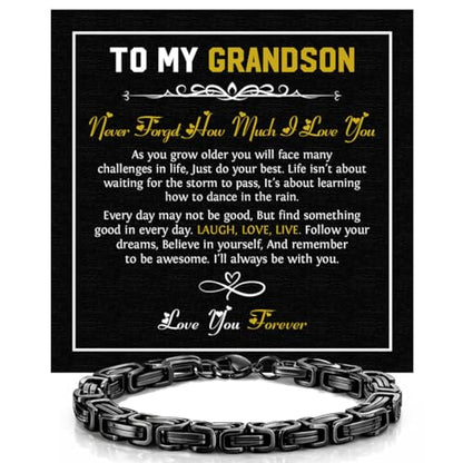 To Our Grandson Bracelet from Grandpa and Grandma - Love You Forever Engraved Leather Wristband with Inspirational Message Card - Sentimental Birthday Graduation Gift for Men, Teen - color: Version-01