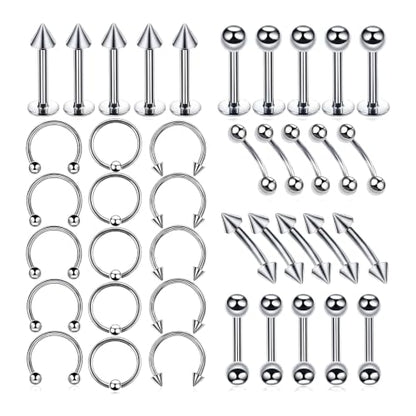 40 PCS 16G Lip Rings, Stainless Steel Horseshoe Labret Monroe Studs Eyebrow Rings Nose Rings, Body Piercing Jewelry Set for Women Men