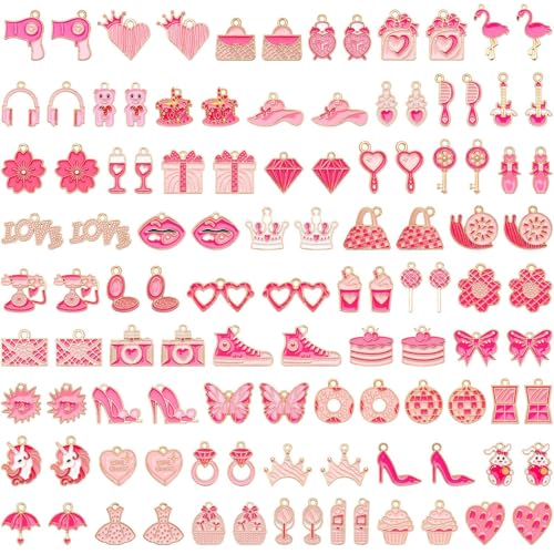 SANNIX 110Pcs/55 Pairs Pink Charms, Valentine Charms for Jewelry Making | Valentine Pendants for Bracelets, Necklaces Earrings Craft Making, Party Supplies Gift - style: Pink Charms