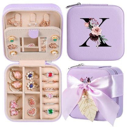 AYGXU Travel Jewelry Box for Women and Girls - Small Case With Initial A-Z - Teacher Gifts - color: purple, size: X