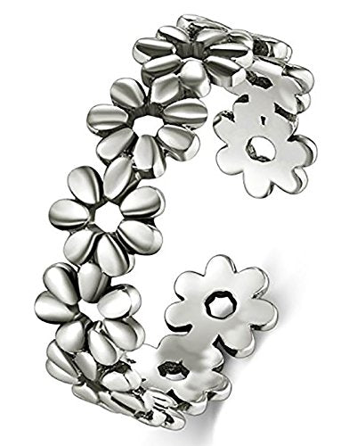 BORUO Toe Rings - Flower Hawaiian Leaf Sterling Silver Band Ring - Stylish Toe Rings For Women - Sterling Silver Rings for Gifting - Chic 925 Sterling Silver Rings - Toe Rings For Women With Gift Bag , 5mm