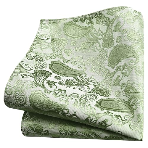 GUSLESON 3.15"（8cm） Mens Paisley Tie and Lapel Pin Necktie Hankerchief Cufflinks Set for Men - color: Dark Sage Green