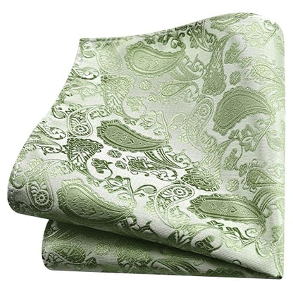 GUSLESON 3.15"（8cm） Mens Paisley Tie and Lapel Pin Necktie Hankerchief Cufflinks Set for Men - color: Dark Sage Green