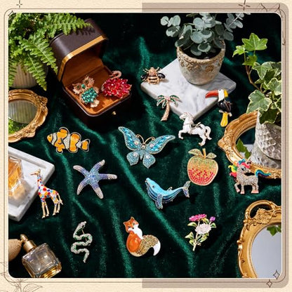 Sasylvia 16 Pcs Women Brooch Set Rhinestone Vintage Animal Insect Plant Pins Brooches Bulk for Christmas Women Girls Gifts - style: Elegant