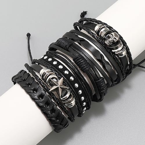 6 Pcs Goth Punk Bracelets Studded Faux Leather Cuff Adjustable Alt Wristband for Women Men Gothic Rock Biker Jewelry Set