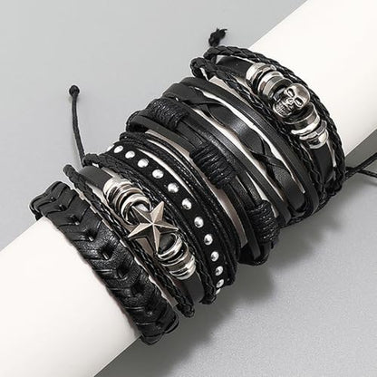 6 Pcs Goth Punk Bracelets Studded Faux Leather Cuff Adjustable Alt Wristband for Women Men Gothic Rock Biker Jewelry Set