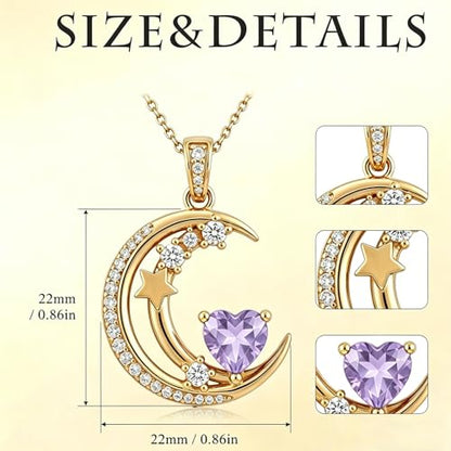 Midari 18K Gold Moon Star Necklace Moon Star Pendant Necklace with 12 Months Birthstones Moons Jewelry Gifts for Women Mom Her - color: 06-June