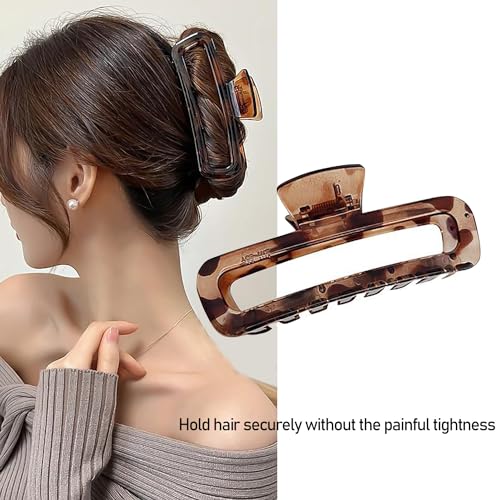 Hair Claw Clips 5 Inch XL Unbreakable Glossy Rectangle Square Extra Large Tight Strong Clip Neutral Colors for Thick Curly Long Hair Women - 2 Pack - color: A2 5 inch