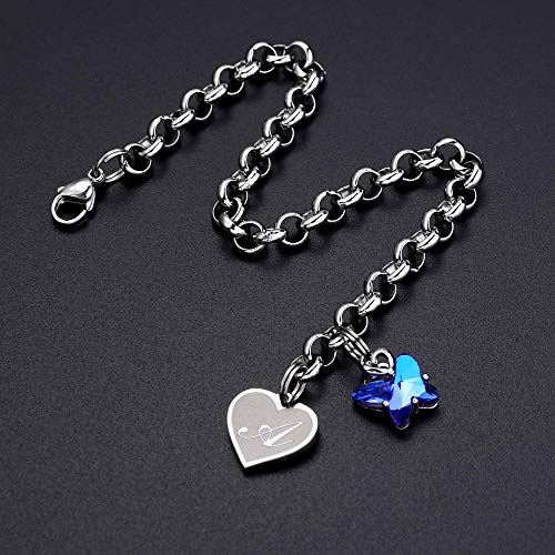 IEFWELL Initial Bracelets for Girls, Butterfly Letter A-Z Bracelets Jewelry | Silver Plated, Heart Initial Bracelets for Girls, Crystal Butterfly Bracelets, Teen Girl Gift Trendy, Jewelry Birthday Gift - color: White-F