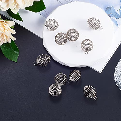 LiQunSweet 10 Pcs Stainless Steel Round Wire Pendants Spiral Wrap Around Bead Cage Stone Holder Charm for Jewelry Making DIY Findings - color: Stainless Steel Cage_20mm