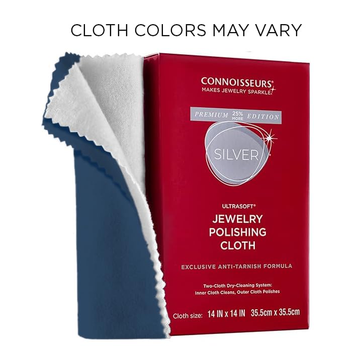 CONNOISSEURS - Extra Large Polishing Cloth - 14x14 Inches | Premium Edition - for Silver Jewelry - Ultrasoft Fabric with Anti-Tarnish Formula - style: 14 x 14 Inches - Silver
