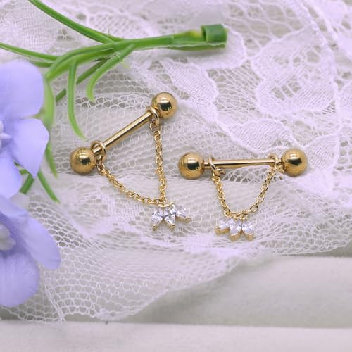 14G Nipple Rings for Women 316L Stainless Steel Dangle Nipple Barbell Nipple Studs Rings Nipple Piercing Jewelry - color: Gold Flower