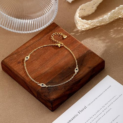Ankle Bracelets for Women 14K Gold/Silver Plated Cross Heart Bead Anklet Waterproof Adjustable Chain Non Tarnish Cute Boho Trendy Dainty Summer Beach Foot Jewelry Gift for Her - style: Evil Eye-GD
