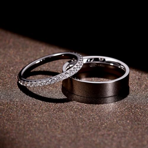 2 Pack Sterling Silver Eternity Ring & Gold Band for Women, 2mm CZ Stackable Wedding Engagement Promise Rings, Simple 5mm Plated Band, Size 5-10, Gift Jewelry Set - color: Silver, size: 10