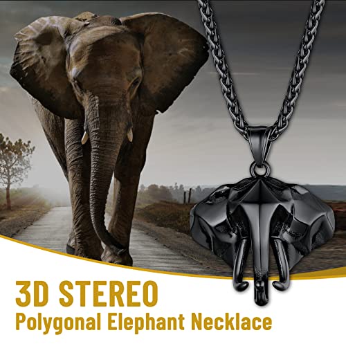 GOLDCHIC JEWELRY Africa Map Necklace for Men, Stainless Steel African Tribal/Egyptian Eye of Horus/I LOVE AFRICA/Elephant Map Hiphop Jewelry Unisex with 22'+2'Adjustable Chain - color: 3D Elephant - Black, style: No Customization