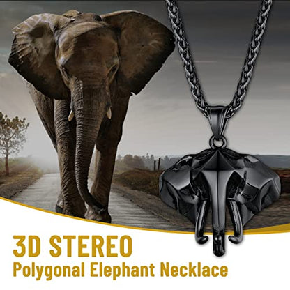 GOLDCHIC JEWELRY Africa Map Necklace for Men, Stainless Steel African Tribal/Egyptian Eye of Horus/I LOVE AFRICA/Elephant Map Hiphop Jewelry Unisex with 22'+2'Adjustable Chain - color: 3D Elephant - Black, style: No Customization
