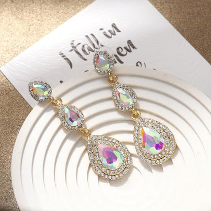 Elegant Rhinestone Statement Earrings Sparkly Cluster Crystal Drop Dangle Earrings Teardrop Chandelier Earrings Wedding Bridal Prom Earrings for Women - color: A:Champagne 2