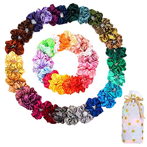 50 PCS Satin Hair Scrunchies for Curly Hair Silk Scrunchies for Hair | Satin Hair Accessories for Girls Scrunchy Hair Tie Ropes for Teens Hair Accessories with Gift Bag
