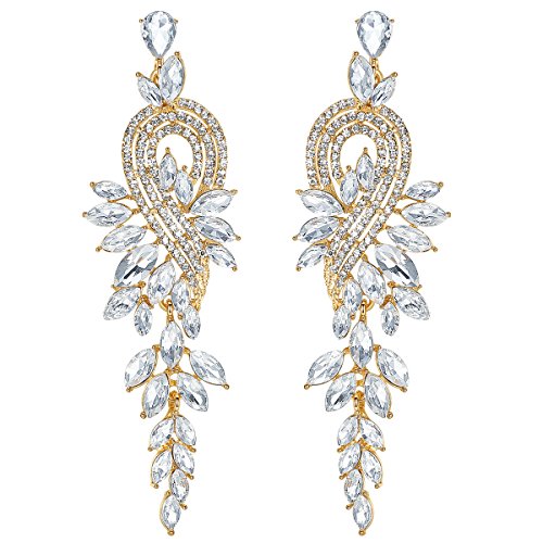Marquise Crystal Bridal Chandelier Dangle Drop Earrings Ladies Gifts in Silver/Gold Tone - color: C-Gold Earrings Pin
