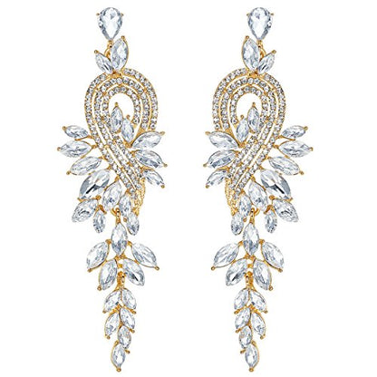 Marquise Crystal Bridal Chandelier Dangle Drop Earrings Ladies Gifts in Silver/Gold Tone - color: C-Gold Earrings Pin