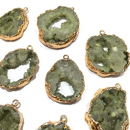 Natural Stone Pendant, Irregular Plated Gold Edge Crystal Agate Stone Pendant for Jewelry Making DIY Necklace Charms 25X30-35X45mm (2 Pcs) - color: olive green