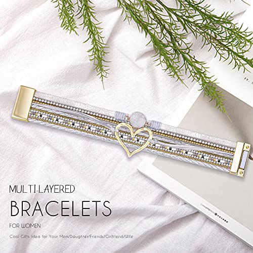 Bracelets for Women, Gifts for Mom Her Christmas Gift 2026 Leather Bracelets for Women Birthday Gift for Daughter Inspirational Wrap Bracelet Sister Friend Teen Girl Gift Layered Stocking Stuffers Jewelry - style: Silver - Heart