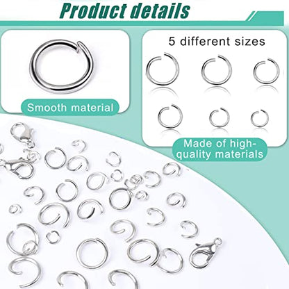 Open Jump Rings, 1500 pcs Jump Rings and Lobster Clasps Jewelry Finding Kit Jewelry Making Tools with Pliers Tweezers for Jewelry Making Necklace Repair - color: White K