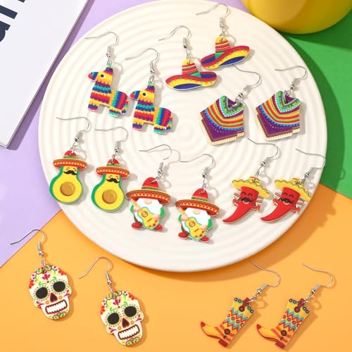 8Pair Cinco De Mayo Acrylic Earring for Women Mexican Fiesta Jewelry | Mexican Carnivals Dangle Earrings, Cinco De Mayo Jewelry Gifts Party Accessories, Lightweight Acrylic, Double Side - style: Cinco De Mayo Mexican