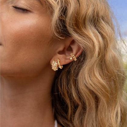 Women Gold Earrings Huggie Hoop Cubic Zirconia 14K Gold Plated Small Simple Hypoallergenic Everyday Jewelry - style: Leaf