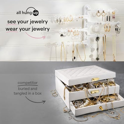 6-Tier Hanging Wall Jewelry Organizer, Earring, Necklace, Ring Holder-White | Large Capacity with 120 Earring Holes, Rotating Branches, Includes 3M Command Strips, Bracelet, Ring & Necklace Storage - color: 6-Tier Classic White